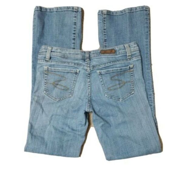 Seven7 Womens Sz 28 Flare Leg Medium Wash Distressed Denim Blue Jeans - Picture 1 of 12